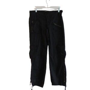 XCVI Black Straight Leg Cotton Cargo Pants Pockets Grunge Goth Alt